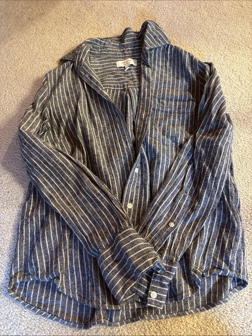Linen Striped Button-Up Shirt - Navy/White